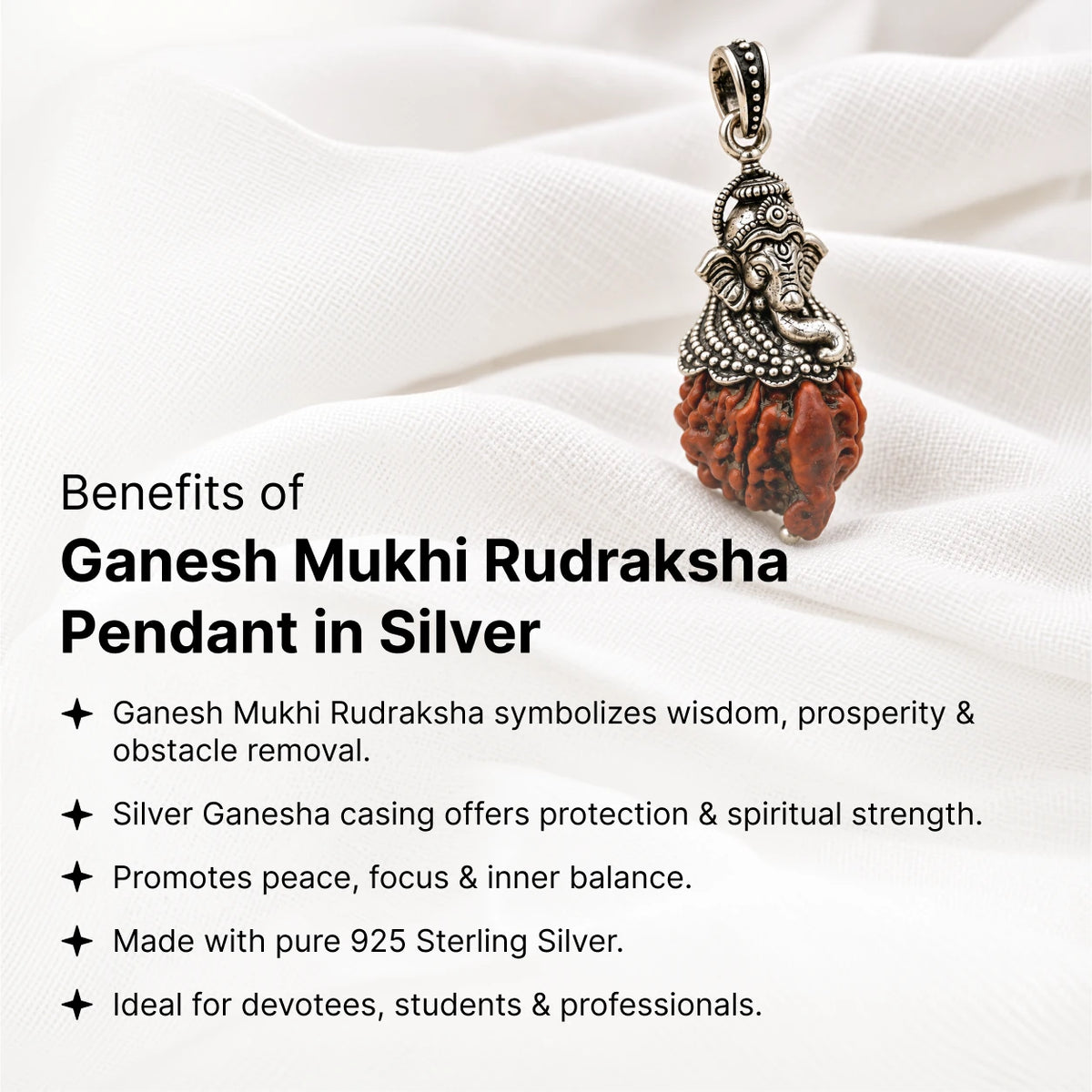 Ganesh Mukhi Rudraksha Silver Pendant | 925 Silver