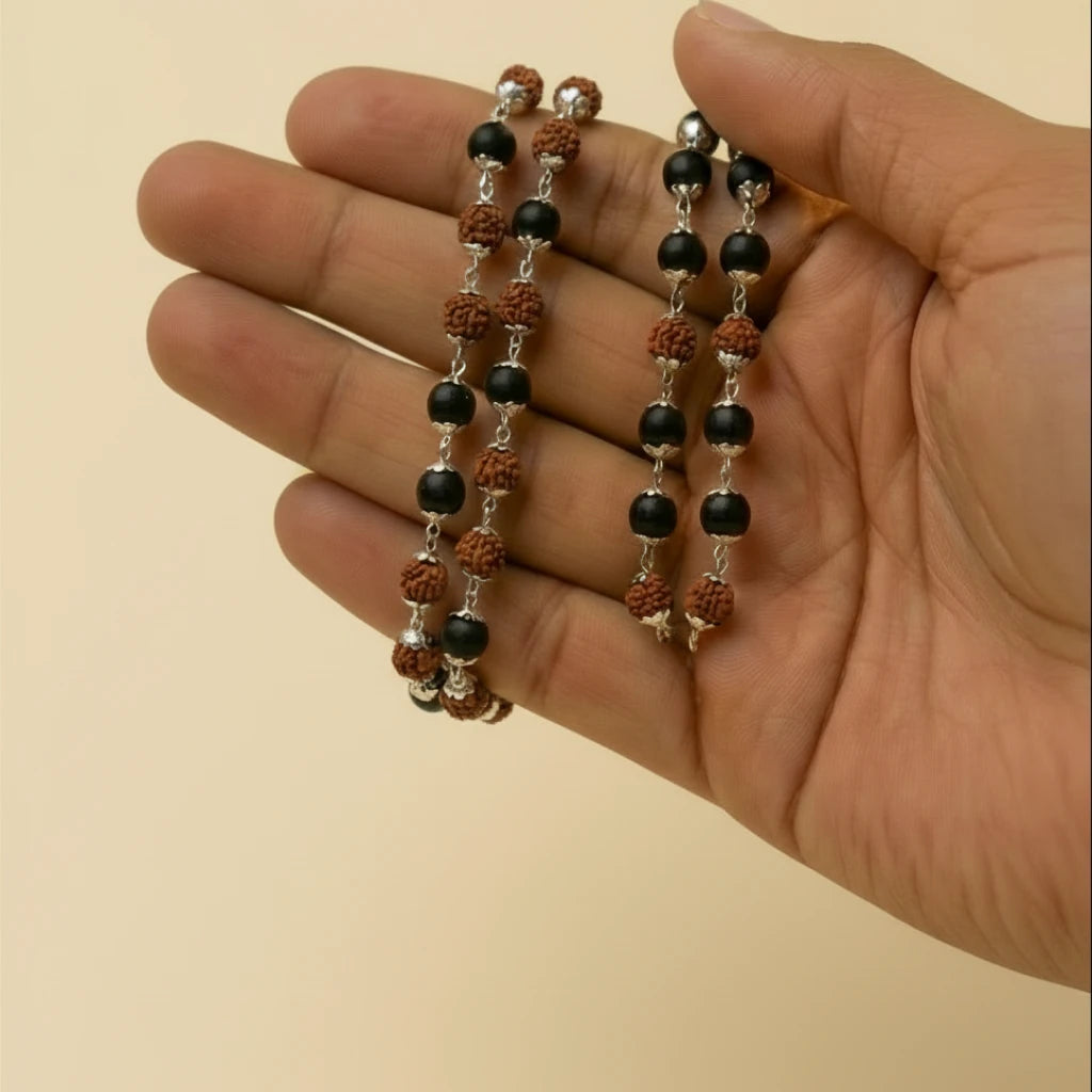 Rudraksha-Karungali Mala (German Silver) - Kashi Siddh & Certified