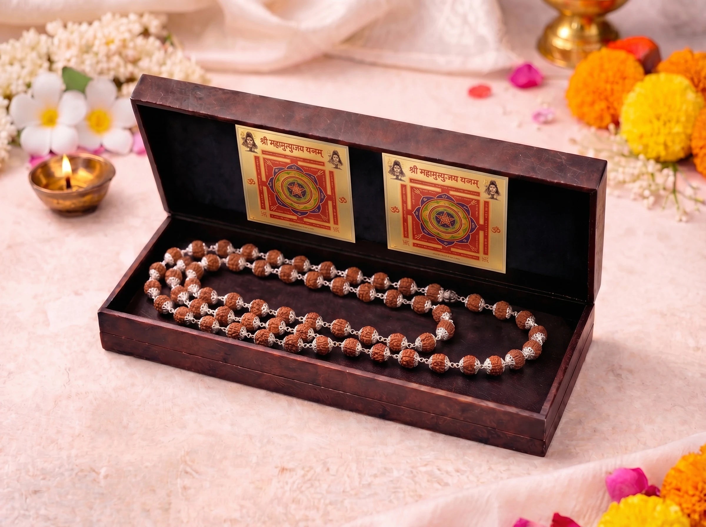 Rudraksha Mala German Silver 54 + 1 Beads - Kashi Siddh & Certified