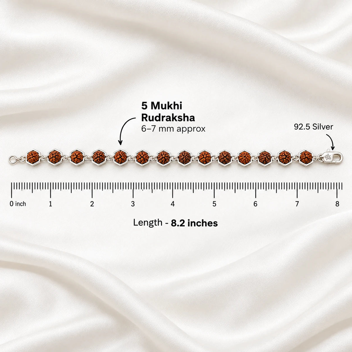 Rudraksha Silver Bracelet (Hexagon) | 925 Silver