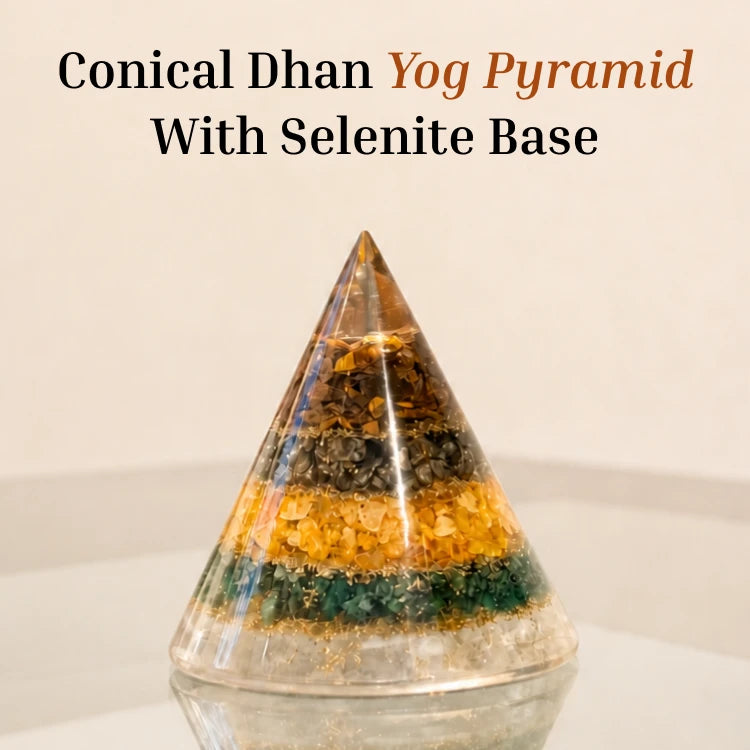 Conical Dhan Yog Pyramid With Selenite Base