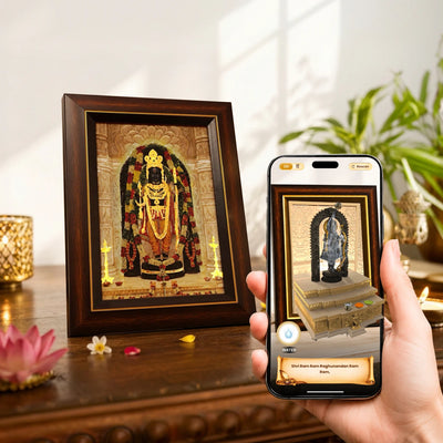 Golden foil and UV-spot marble sheen detail on the Ram Lalla table frame