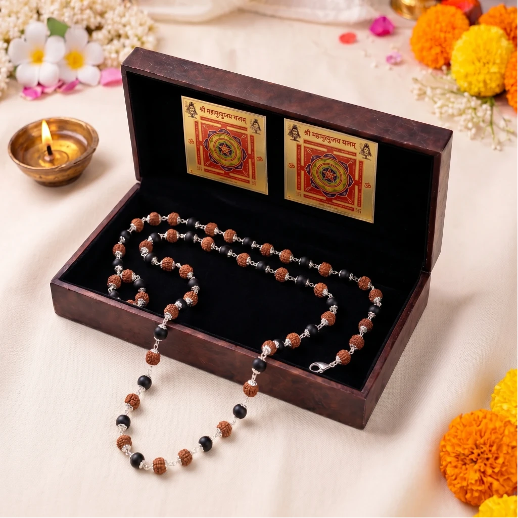 Rudraksha-Karungali Mala (German Silver) - Kashi Siddh & Certified