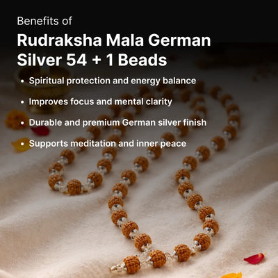 Rudraksha Mala German Silver 54 + 1 Beads - Kashi Siddh & Certified