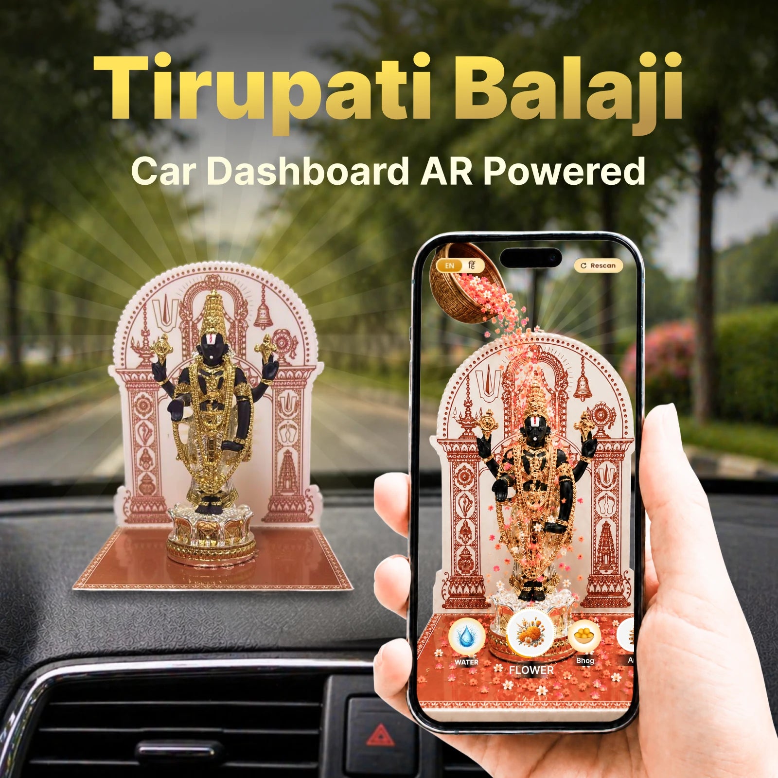 Tirupati Balaji 24k Gold Plated - AR Powered (4 inch)