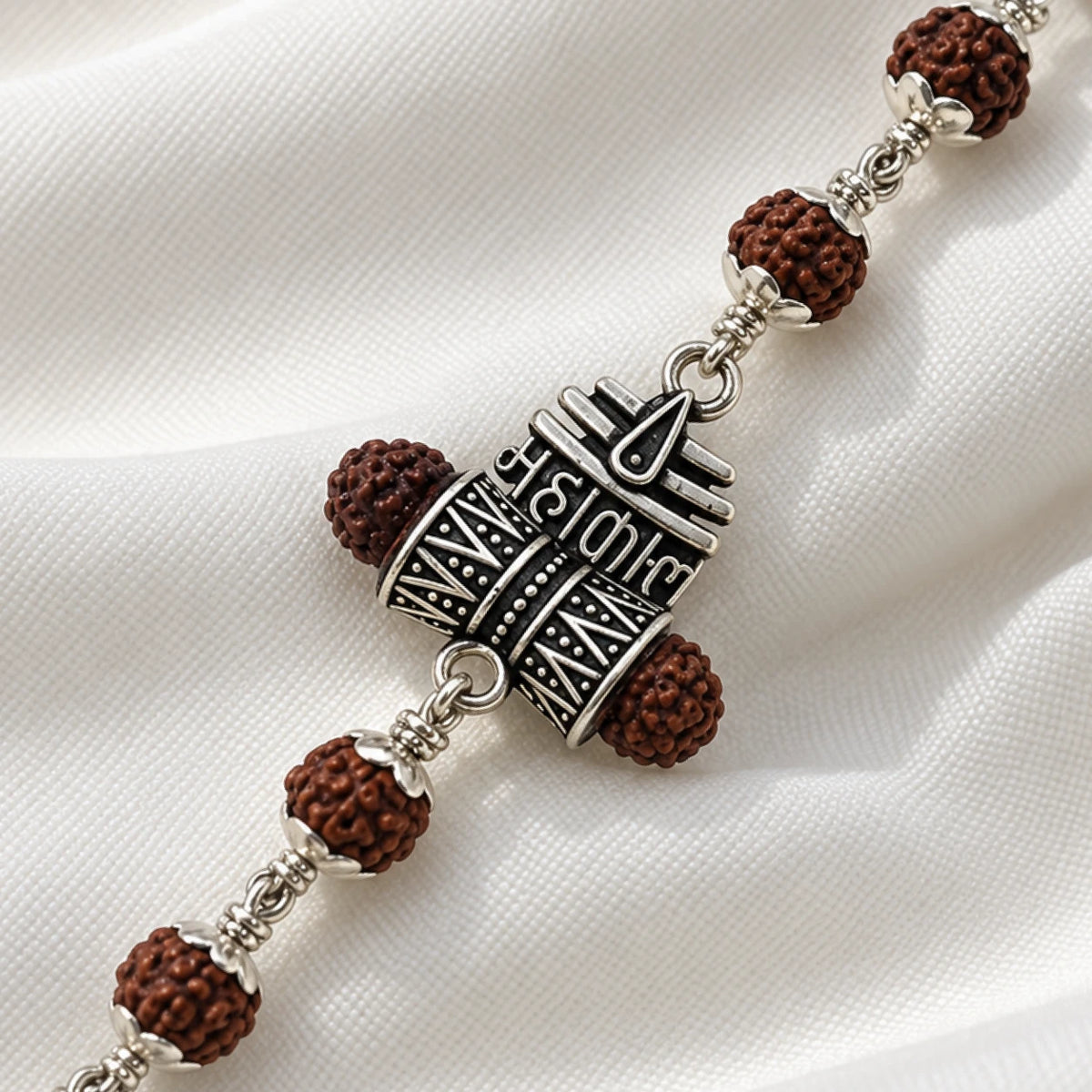 Rudraksha Silver Shiv and Trishul Damru Bracelet | 925 Silver