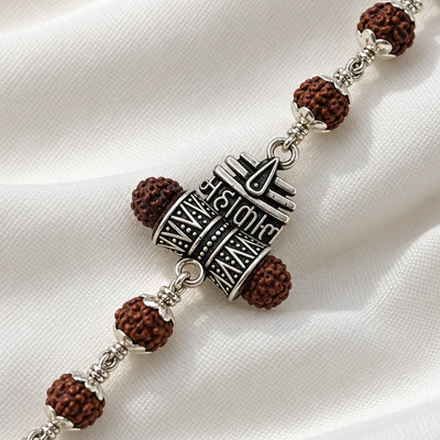 Rudraksha Silver Shiv and Trishul Damru Bracelet | 925 Silver