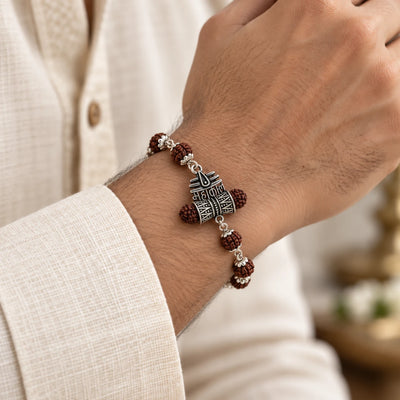Rudraksha Silver Shiv and Trishul Damru Bracelet | 925 Silver