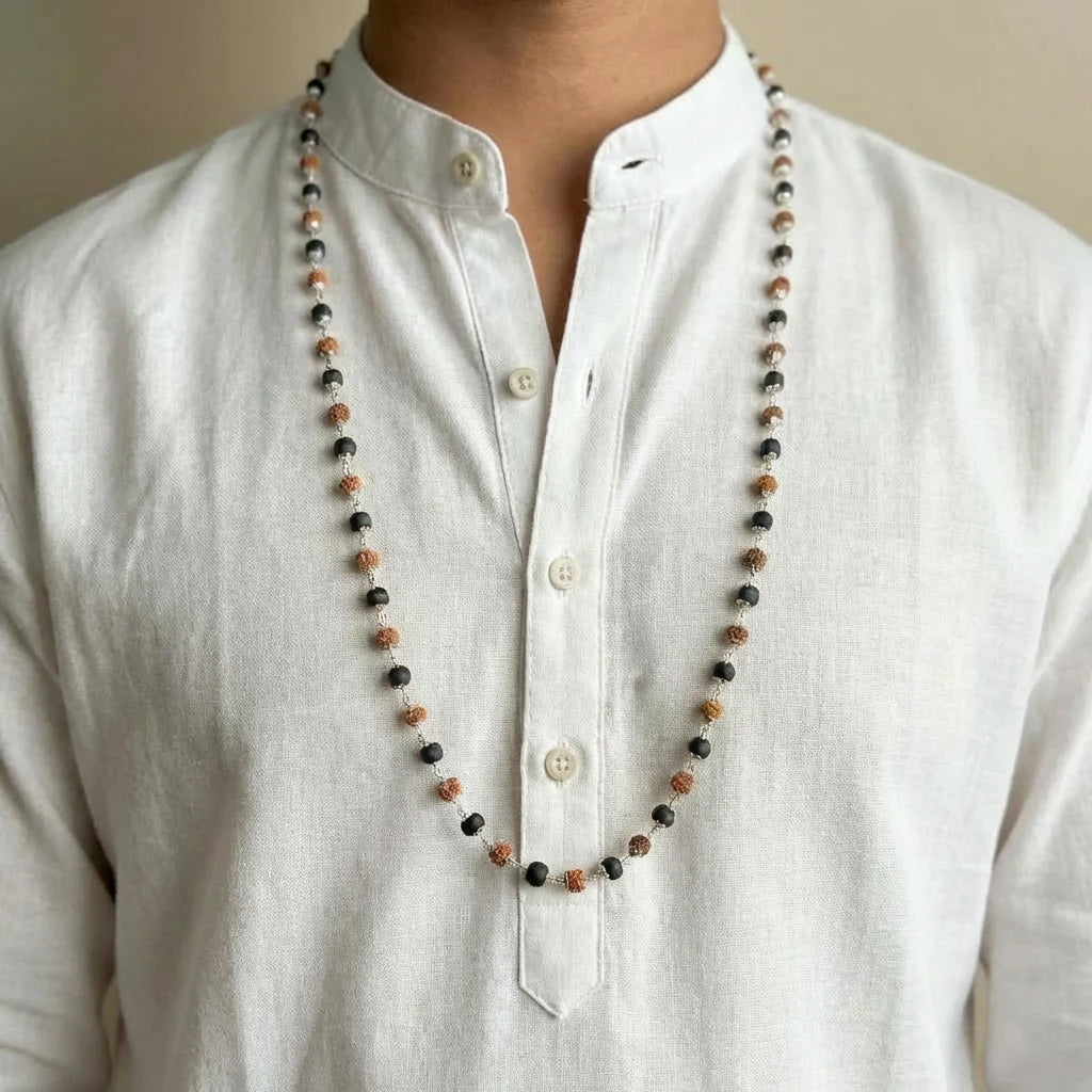 Rudraksha-Karungali Mala (German Silver) - Kashi Siddh & Certified