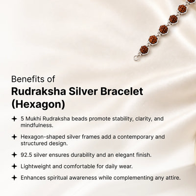 Rudraksha Silver Bracelet (Hexagon) | 925 Silver