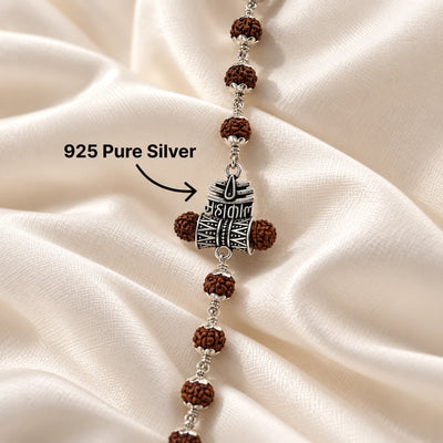 Rudraksha Silver Shiv and Trishul Damru Bracelet | 925 Silver