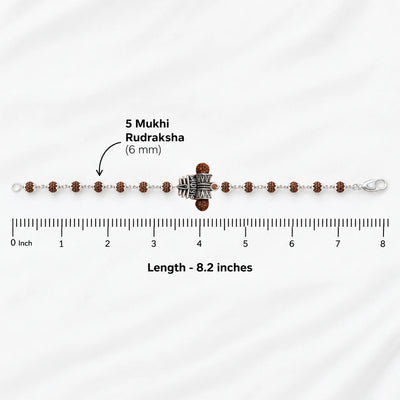Rudraksha Silver Shiv and Trishul Damru Bracelet | 925 Silver