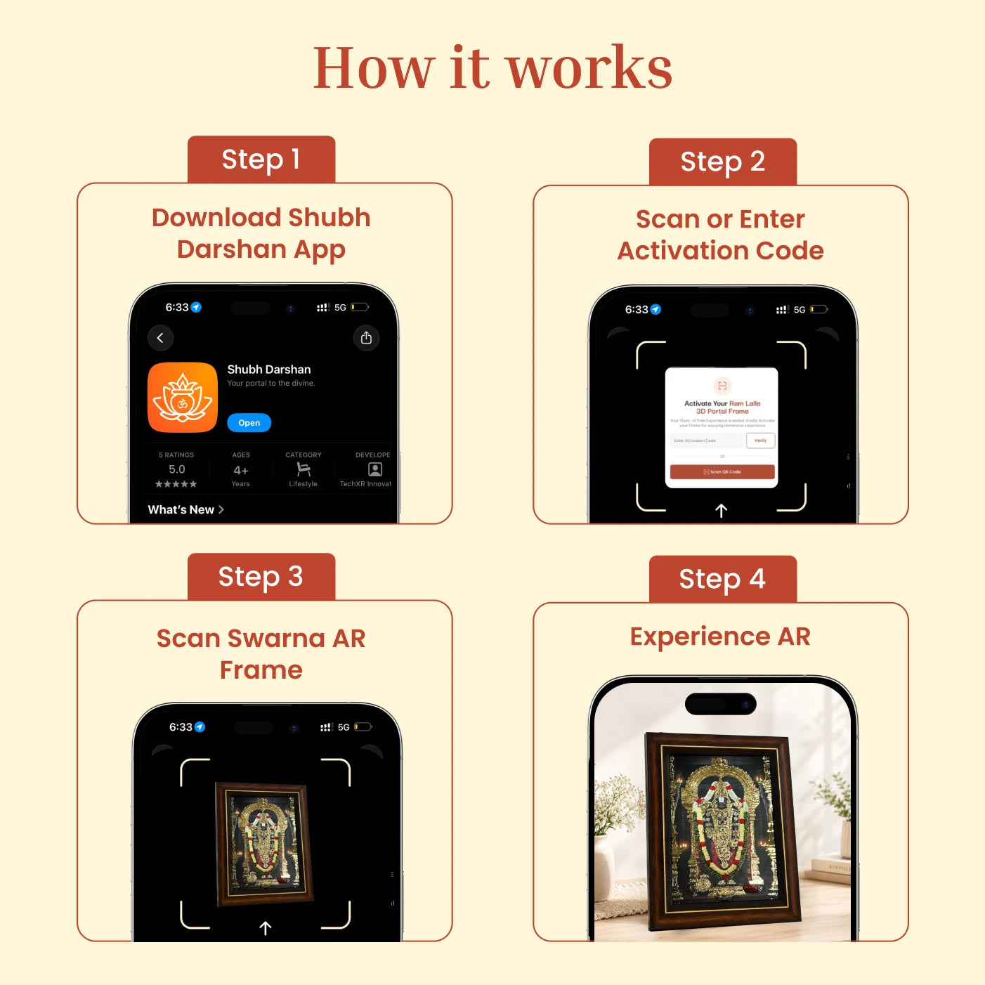 How AR darshan works - download the Shubh Darshan App and scan the frame