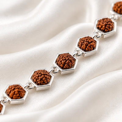 Rudraksha Silver Bracelet (Hexagon) | 925 Silver