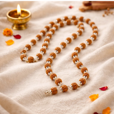 Rudraksha Mala German Silver 54 + 1 Beads - Kashi Siddh & Certified