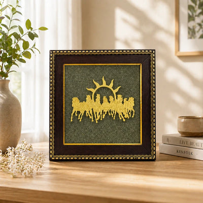 7 Horses on Raw Pyrite Frame