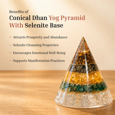 Conical Dhan Yog Pyramid With Selenite Base