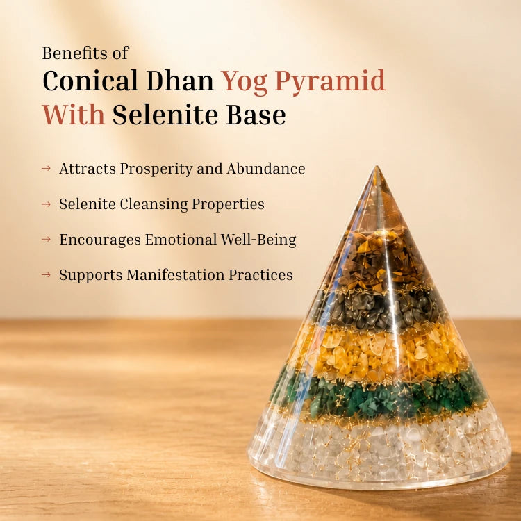 Conical Dhan Yog Pyramid With Selenite Base