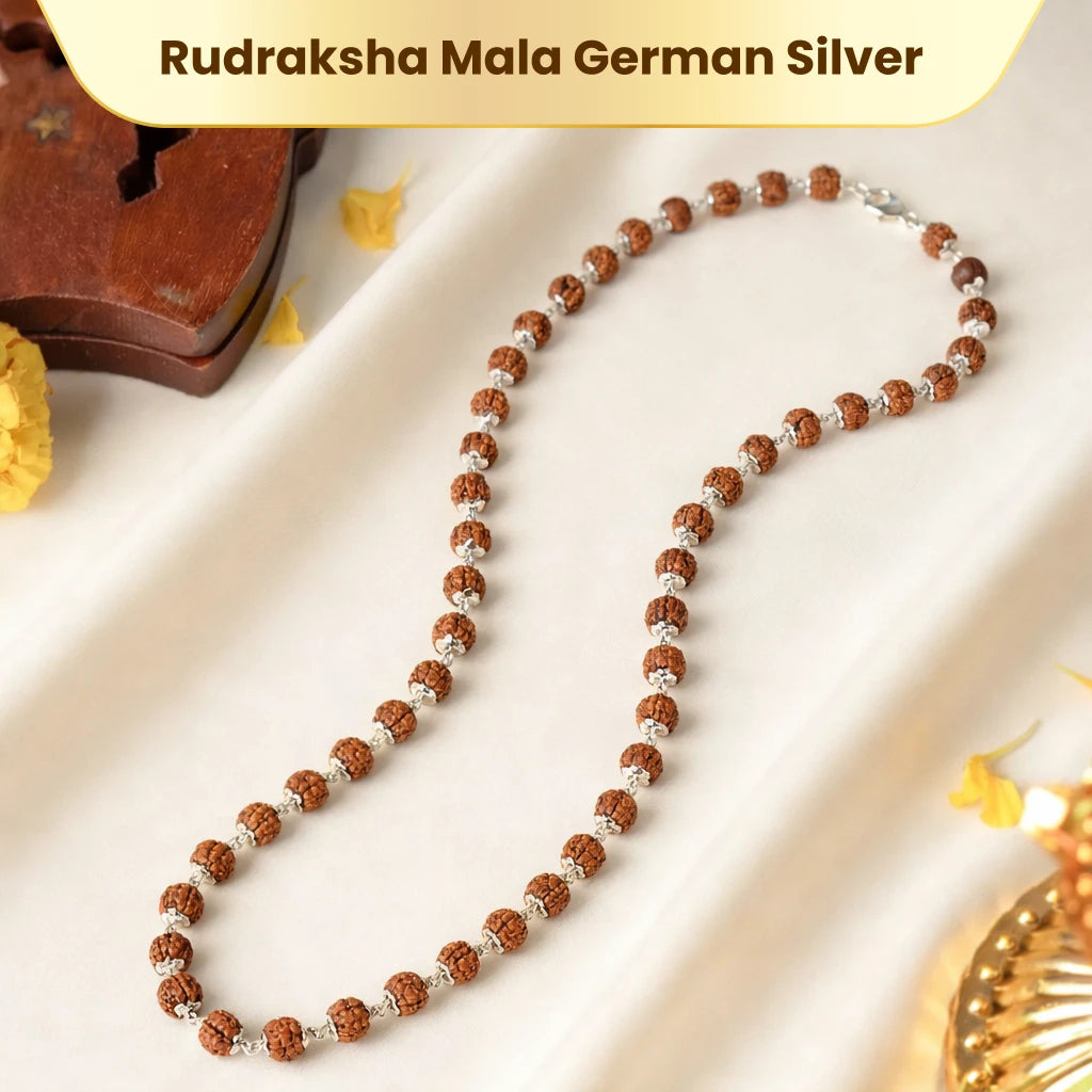 Rudraksha Mala German Silver 54 + 1 Beads - Kashi Siddh & Certified